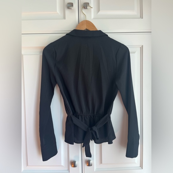 Black Tie Peplum Blouse Dress Shirt - Picture 2 of 3